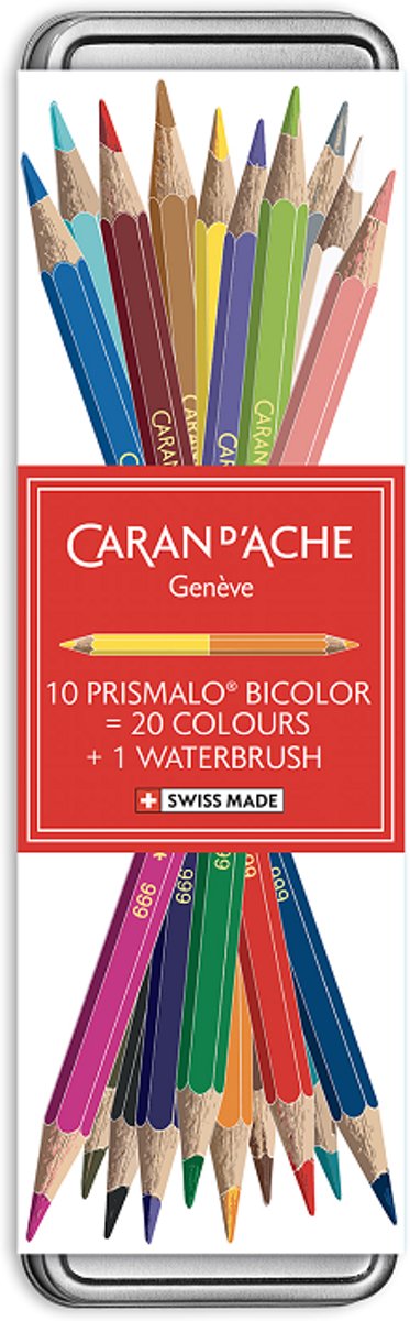 Caran d’Ache Prismalo Giftbox met 10 potloden=20 kleuren en een waterkwast